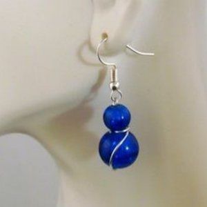 ❤️ Blue Dangle Earrings wire Wrapped 1 1/2"